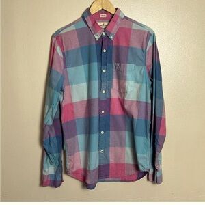 Hollister Mens casual Buttoned Down Long Sleeve Checkered Stretch Shirt large L